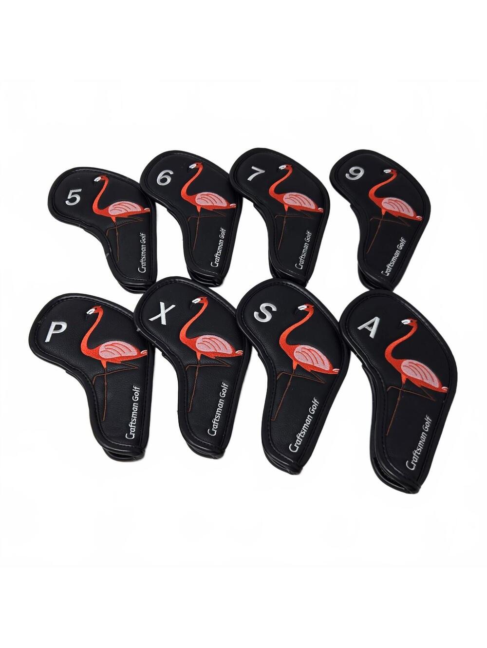 8pc Craftsman Golf Iron Headcovers Set Black Golf Club Covers 5 6 7 9 X A P S